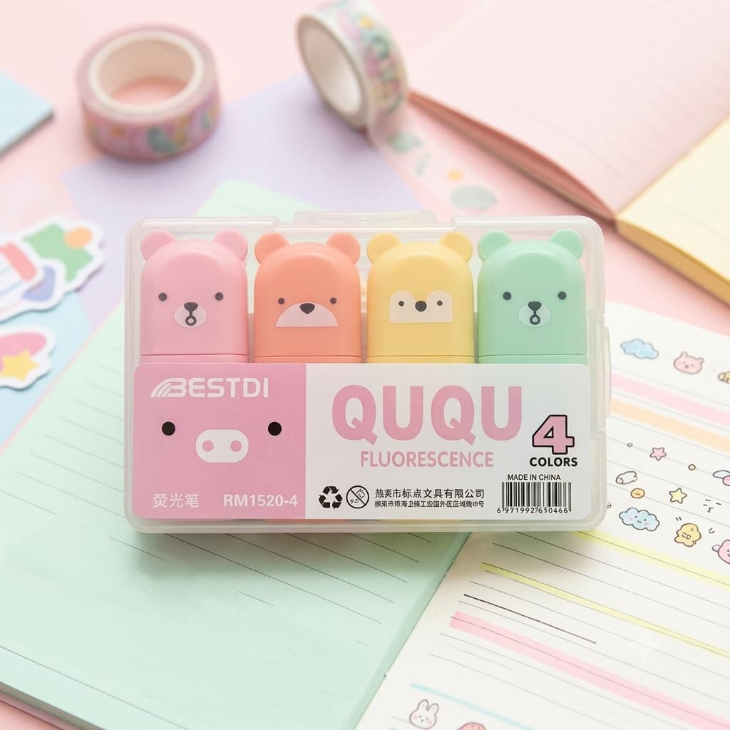 Cover of QUQU Bear Highlighter Set by Pastel Pals Stationery
